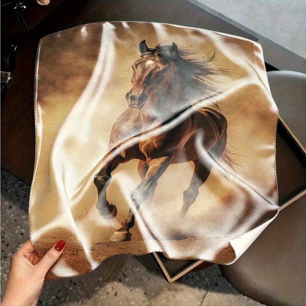 Chestnut Western Running Horse Satin Scarf Bandana 35” Square Cowgirl Style